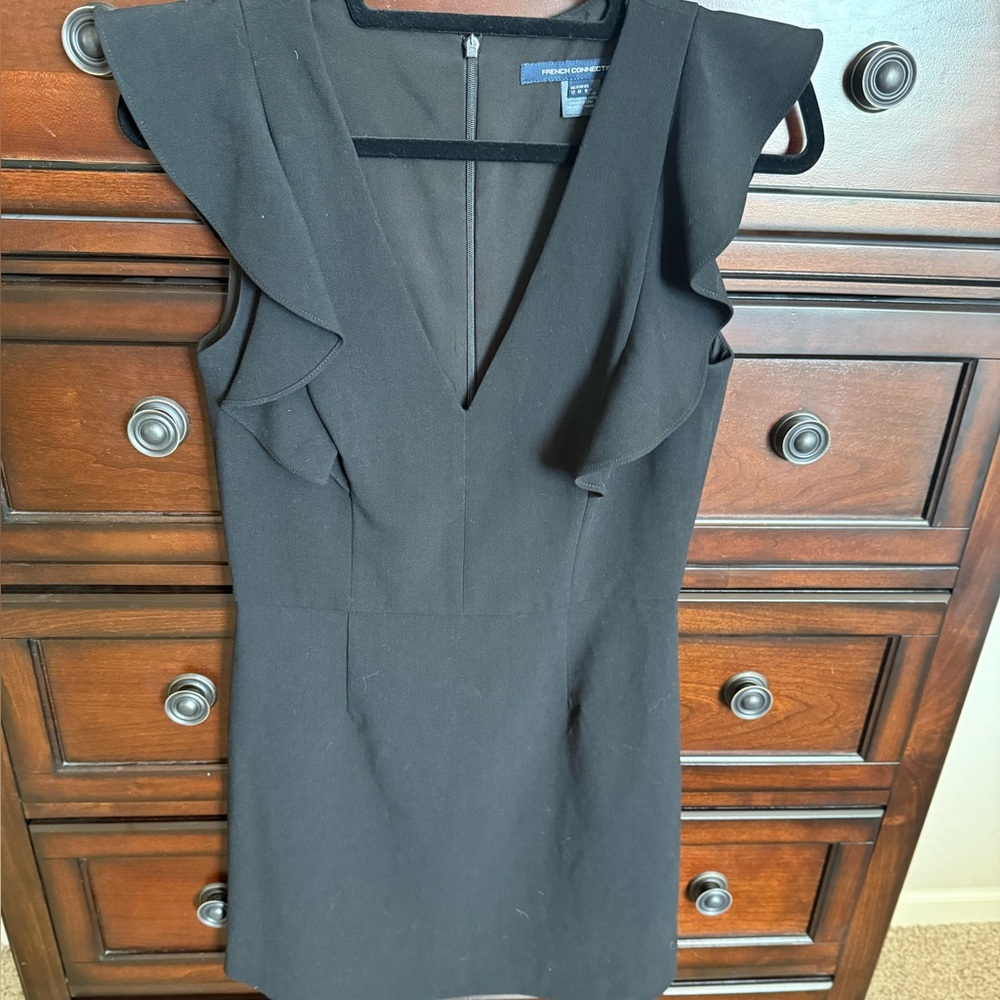French Connection Black Ruffle Mini Dress